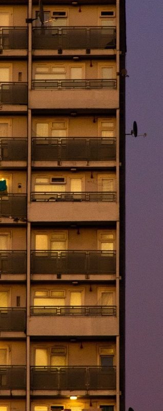 London block of flats at night